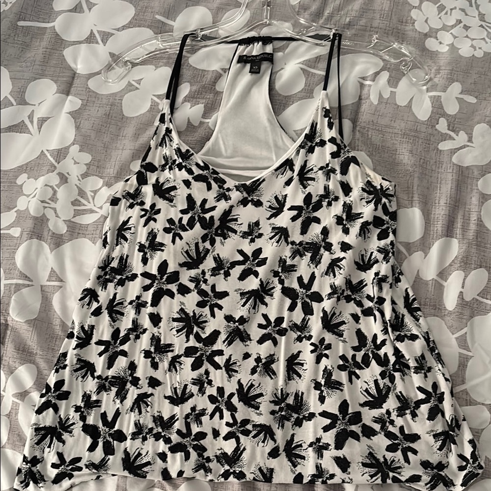 Banana Republic Floral Black and White Racerback Women's Top XS
